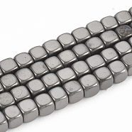 Electroplated Non-magnetic Synthetic Hematite Beads Strands, Cube, Gunmetal Plated, 4x4x4mm, Hole: 2mm, about 100pcs/strand, 15.7 inch(G-T061-54H)