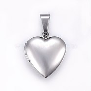 316 Stainless Steel Locket Pendants, Heart, Stainless Steel Color, 22x19.5x5.5mm, Hole: 9x5mm, Inner Sze: 14x11mm(STAS-O103-28P)