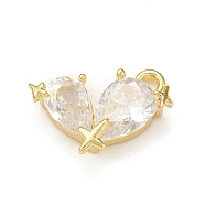 Clear Glass Pendnants, with Brass Findings, Butterfly with Star Charms, Real 18K Gold Plated, 12x9x3mm, Hole: 1.4mm(KK-P228-24G)