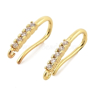 Brass with Cubic Zirconia Earring Hooks, Ear Wire, Real 18K Gold Plated, 18 Gauge, 18.5x2x8mm, Hole: 1.2mm, Pin: 1mm(KK-Q782-02G)