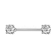 Titanium Steel Micro Pave Cubic Zirconia Nipple Rings, Nipple Piercing Pin, Square, Clear, 16mm, Pin: 1.6mm, Head: 6mm(WG80671-01)