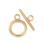 Ion Plating(IP) 304 Stainless Steel Ring Toggle Clasps, Real 18K Gold Plated, 19x14x2mm, Hole: 3mm(STAS-A092-09H-G)