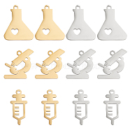 Unicraftale 12Pcs 6 Style Ion Plating(IP) 201 Stainless Steel Pendants, Laser Cut, Mixed Shape, Golden & Stainless Steel Color, 15.5~18x8.5~15.51mm, Hole: 1.4mm, 2pcs/style(STAS-UN0032-19)