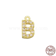 Real 18K Gold Plated 925 Sterling Silver Micro Pave Clear Cubic Zirconia Charms, Initial Letter, Letter B, 9.5x5x1mm, Hole: 0.9mm(STER-P054-10G-B)