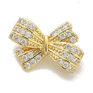 Rack Plating Brass Micro Pave Clear Cubic Zirconia Buttons, Long-Lasting Plated, Lead Free & Cadmium Free, Bowknot, 1-Hole, Real 18K Gold Plated, 13.5x20x7.5mm, Hole: 1.8mm(KK-K293-07B-G)