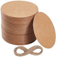 200Pcs Blank Kraft Paper Gift Tags, with 20M Jute Cord, Flat Round, 5x0.05cm, Hole: 3.5mm(CDIS-SP0001-10B)