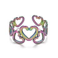 Rainbow Color Ion Plating(IP) 304 Stainless Steel Heart Wrap Open Cuff Ring for Women, US Size 6 3/4(17.1mm)(RJEW-A005-31MC)