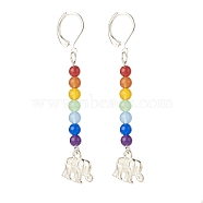 Natural Malaysia Jade with Alloy Elephant Long Dangle Leverback Earrings, 7 Chakra Gemstone Jewelry for Women, Antique Silver, 61.5mm, Pin: 0.6mm(EJEW-JE04910-05)