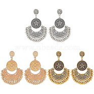 3 Pairs 3Colors Alloy Moon with Flower Chandelier Earrings, Long Drop Earrings, Mixed Color, 69~69.5x37mm, 1 Pair/color(EJEW-AN0003-88)