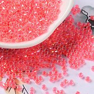 Glass Seed Beads, Opaque Colours Rainbow, Cylinder, Light Coral, 2.5x2mm, Hole: 1.4mm(SEED-S042-13A-07)