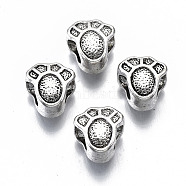Tibetan Style Alloy European Beads, Paw Print, Cadmium Free & Lead Free, Antique Silver, 10.5x10x7mm, Hole: 5mm, about 500pcs/1000g(TIBEB-N005-29AS-RS)