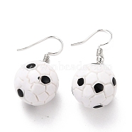 Resin Dangle Earrings, with Platinum Iron Earring Hooks, Foodball, White, 38mm, Pin: 0.5mm(EJEW-Z015-07)