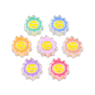 Transparent Acrylic Enamel Beads, Flower with Smiling Face, Mixed Color, 24.5x23.5x8mm, Hole: 3.5mm(TACR-N012-008)