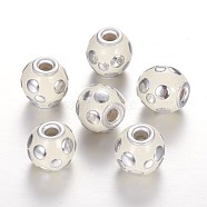 Round Handmade Indonesia Beads, with Alloy Cores, Platinum, Creamy White, 12.5x13mm, Hole: 3mm(IPDL-P001-11)