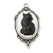 Gothic Style Alloy with Resin Pendants, Cat Shape, 42.5x23.5x6.5mm, Hole: 2.5mm(FIND-Z015-03A)