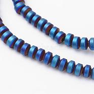 Matte Non-Magnetic Synthetic Hematite Beads Strands, Disc, Blue Plated, 4x3mm, Hole: 1mm, about 145pcs/strand, 15.3 inch(G-D800-09C)