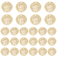 40Pcs Brass Charms, Long-Lasting Plated, Coin Charms, Flat Round with Edward VII, Real 24K Gold Plated, 12.5x0.7mm, Hole: 1mm(KK-DC0002-17)