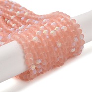 Transparent Glass Beads Strands, Faceted, Frosted, Half AB Color Plated, Rondelle, Light Coral, 4~4.5x3.5~4mm, Hole: 1mm, about 113~115pcs/strand, 41~42cm(EGLA-A034-T4mm-MB21)