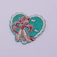 Computerized Embroidery Cloth Iron on/Sew on Patches, Costume Accessories, Appliques, Heart, Green, 35x40x1.5mm(DIY-TAC0007-88)