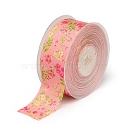 Floral Single-sided Printed Polyester Grosgrain Ribbons, Pink, 1-1/2 inch(38mm), about 100yards/roll(91.44m/roll)(SRIB-A011-38mm-240877)