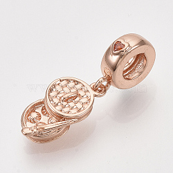 Brass Micro Pave Cubic Zirconia European Dangle Charms, Large Hole Pendants, with Navajo White Enamel, Steamed Buns, Real Rose Gold Plated, 25mm, Hole: 4.5mm, Steamed Buns: 15x8x4mm(ZIRC-S061-155RG)