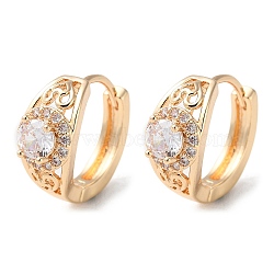 Rack Plating Brass Micro Pave Cubic Zirconia Hoop Earrings, Flat Round & Heart, Light Gold, 15x7.5mm(EJEW-P238-18KCG)