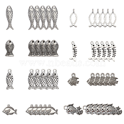 80Pcs 8 Style Tibetan Style Zinc Alloy Pendants, Fish, Antique Silver, 10.5~23.5x7.5~18x2~4mm, Hole: 1~2mm, 10pcs/style(TIBEP-SC0001-93)