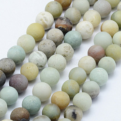 Natural Flower Amazonite Beads Strands, Frosted, Round, 8mm, Hole: 1mm, about 48pcs/strand, 15.3 inch(39cm)(X-G-F518-24-8mm)