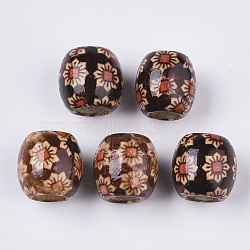 Printed Natural Wood Large Hole Beads, Barrel, Lead Free, Coconut Brown, 16x14.5~16.5mm, Hole: 7.5mm(WOOD-R251-01B-LF)