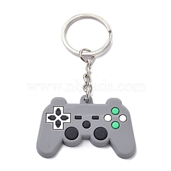 PVC Game Controller Keychain, with Platinum Iron Ring Findings, Gray, 8.05cm(KEYC-A030-01D)