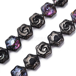 Electroplate Glass Beads Strands, AB Color, Flower, Black, 16x14.5x7.5mm, Hole: 1mm, about 40Pcs/strand, 24.80 inch(63cm)(EGLA-N008-018-A03)