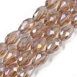 Transparent Electroplate Glass Beads Strands, AB Color Plated, Faceted, Teardrop, Camel, 8x6mm, Hole: 1.2mm, about 65~67pcs/strand, 20.08''(51cm)(EGLA-N013-T6mm-B23)