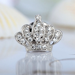 Alloy Rhinestone Brooches, Crown Brooches, Platinum, 14x18mm(PW-WG24667-02)