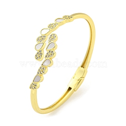 Teardrop Brass Micro Pave Clear Cubic Zirconia Open Cuff Bangles, Shell Bangles for Women, Real 18K Gold Plated, Inner Diameter: 1-7/8 x 2-3/8 inch(4.9x5.95cm)(BJEW-Z062-19G)