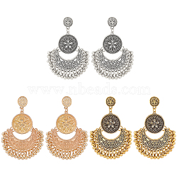 3 Pairs 3Colors Alloy Moon with Flower Chandelier Earrings, Long Drop Earrings, Mixed Color, 69~69.5x37mm, 1 Pair/color(EJEW-AN0003-88)