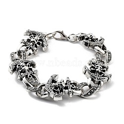 Retro Alloy Skull Anchor Link Chain Bracelets for Women Men, Antique Silver, 8-1/8 inch(20.5cm)(BJEW-L684-001AS)