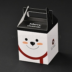 Christmas Theme Paper Fold Gift Boxes, with Handle, for Presents Candies Cookies Wrapping, Bear Pattern, 8.5x8.5x14.5cm(CON-G011-01A)