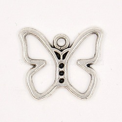 Tibetan Style Alloy Pendants, Butterfly, Antique Silver, Lead Free and Cadmium Free, 16mm long, 19mm wide, 1.8mm thick, hole: 1mm(X-LF11178Y)