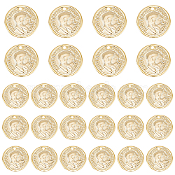 40Pcs Brass Charms, Long-Lasting Plated, Coin Charms, Flat Round with Edward VII, Real 24K Gold Plated, 12.5x0.7mm, Hole: 1mm(KK-DC0002-17)