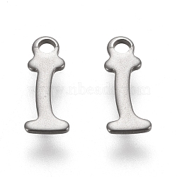 Non-Tarnish 304 Stainless Steel Charms, Laser Cut, Letter, Stainless Steel Color, Letter.I, 11x4.5x0.7mm, Hole: 1.5mm(X-STAS-L232-117I-P)