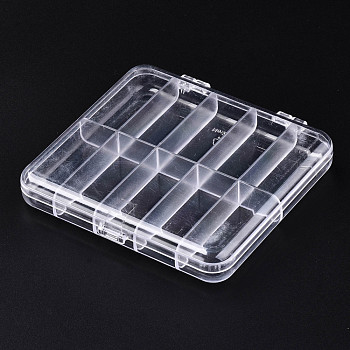 Polystyrene Bead Storage Containers, 10 Compartments Organizer Boxes, with Hinged Lid, Rectangle, Clear, 10.8x9.8x1.75cm, compartment: 4.7x2cm