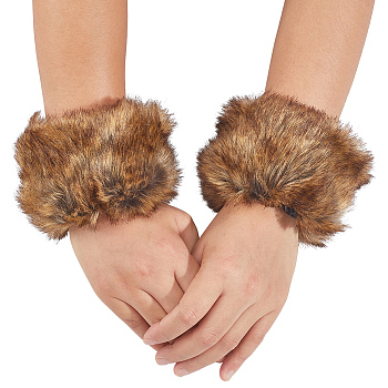 1 Pair Women Velvet Cuffs Oversleeve Arm Gloves, Winter Warm Plush Windproof Wristband Jacket Accessories, Camel, 90x135x23mm