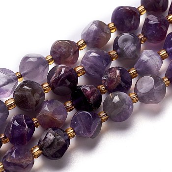 Natural Amethyst Beads Strand, with Seed Beads, Six Sided Celestial Dice, 5.5~6x5.5~6x5.5~6mm, Hole: 0.5mm, about 25pcs/strand, 8.27''(21cm)