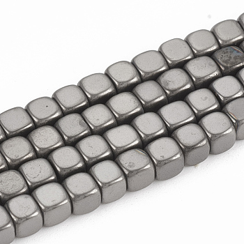 Electroplated Non-magnetic Synthetic Hematite Beads Strands, Cube, Gunmetal Plated, 4x4x4mm, Hole: 2mm, about 100pcs/strand, 15.7 inch