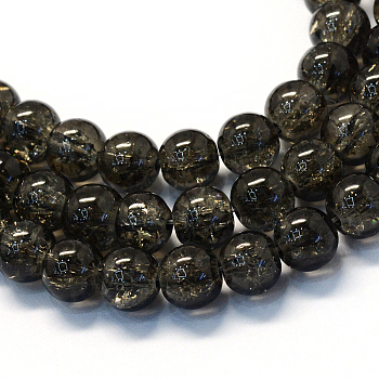Baking Paint Transparent Crackle Glass Round Bead Strands, Coffee, 10~10.5mm, Hole: 1.5mm, about 80~85pcs/strand, 31.4 inch