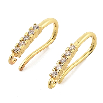 Brass with Cubic Zirconia Earring Hooks, Ear Wire, Real 18K Gold Plated, 18 Gauge, 18.5x2x8mm, Hole: 1.2mm, Pin: 1mm