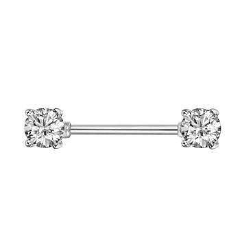 Stainless Steel Micro Pave Cubic Zirconia Nipple Rings, Nipple Piercing Pin, Square, Clear, 16mm, Pin: 1.6mm, Head: 6mm