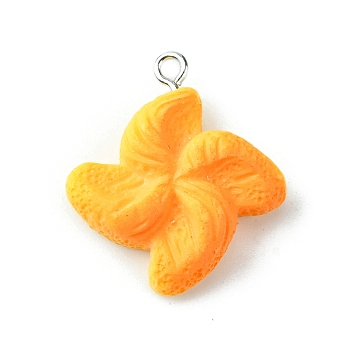 Opaque Resin Imitation Food Pendants, Bread Charms, with Platinum Tone Iron Loops, Windmill, 27x26x8mm, Hole: 1.8mm