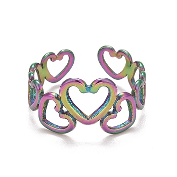 Rainbow Color Ion Plating(IP) 304 Stainless Steel Heart Wrap Open Cuff Ring for Women, US Size 6 3/4(17.1mm)