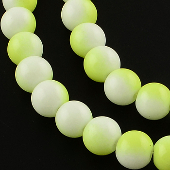 Two-Color Baking Painted Glass Bead Strands, Round, Green Yellow, 6mm, Hole: 1.3~1.6mm, about 138pcs/strand, 32.5 inch